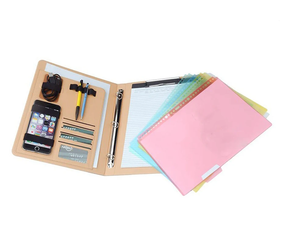 
Soft cover leather diary ring bound file folder 