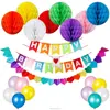 UMISS Paper Happy Birthday Decorations Supplies Banner Colorful Paper Honeycomb Balls Party Balloons Rainbow paper garland