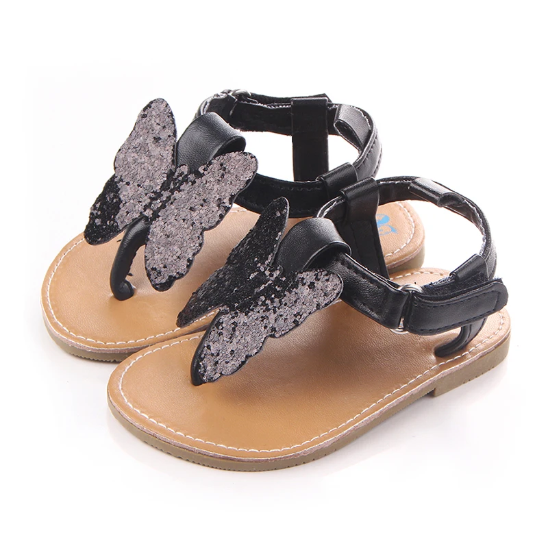 

New arrival butterfly design baby girl sandals slippers, Black/pink
