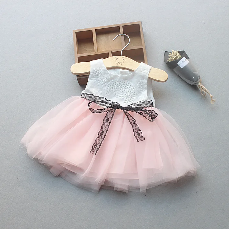 

Girl's Dress White lace Embroidery with pink Tulle Dress