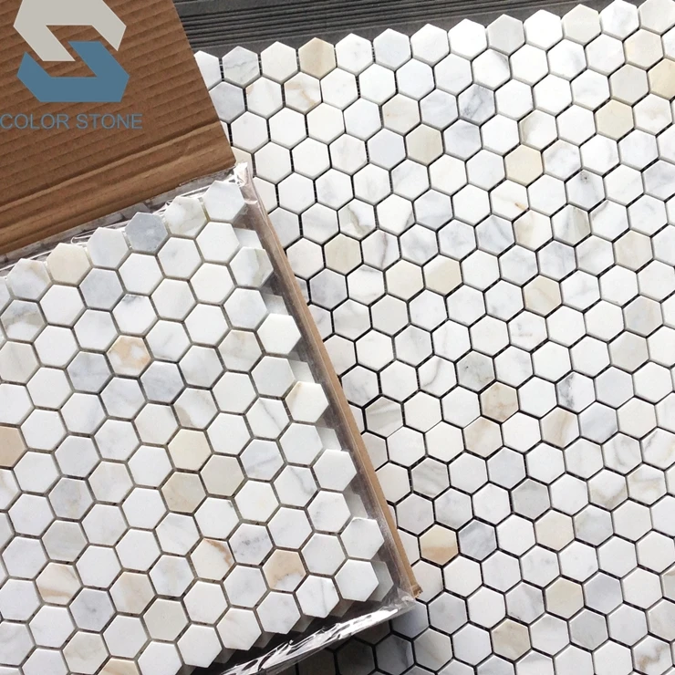 Decorative building material honed calacatta gold hexagon mosaic tiles for bathroom