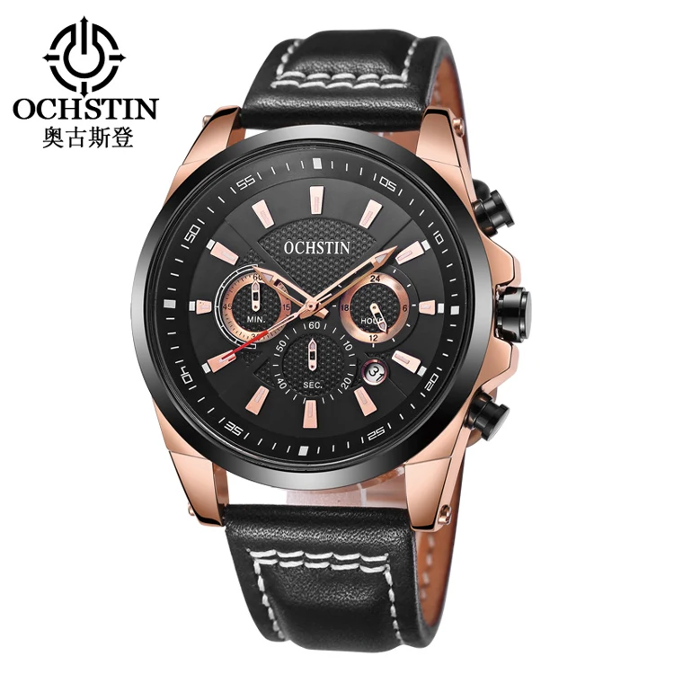 

OCHSTIN GQ065 Top Brand Men Luxury Sport Watch Male Leather Waterproof Chronograph Quartz Military Wrist Watch Men Clock
