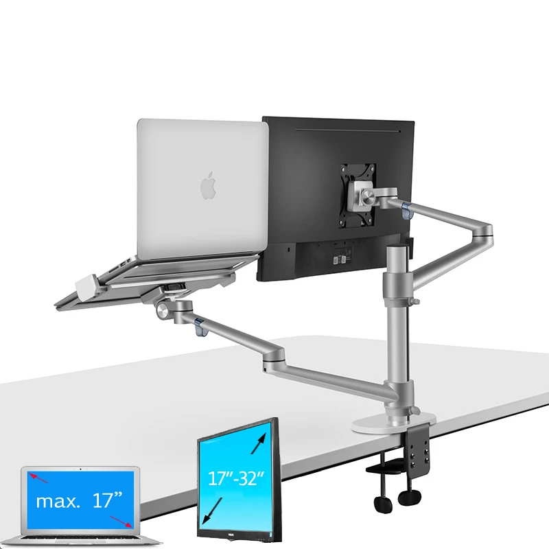 

OL-3L aluminum silver Ergonomics 10"-17" desk laptop stand 32" monitor desktop bracket computer mount full motion column bar