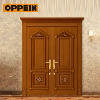 Oppein Indonesia Price Double Teak Solid Wood Main Door Designs