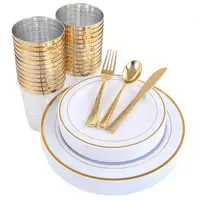 

Gold Plastic Plates & Plastic Silverware & Gold Cups 150 Piece, Premium Disposable Dinnerware Set Includes