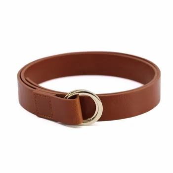 Casual Leather Belt Thin Belt Double Circle Gold Ring Buckle Women Belt ...