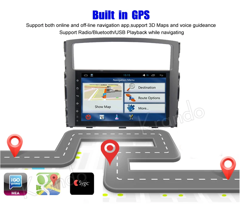 Krando Android 7.1 car radio gps multimedia for mitsubishi pajero V97 V93 2006-2011 navigation system WIFI BT Playstore KD-MT961