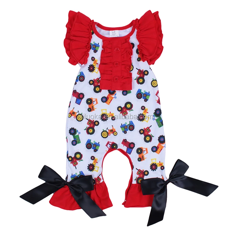 

Wholesale Kids Cloth Monster Truck Pattern Children Clothes Ruffle Rompers for New Born Baby, Picture