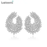 

LUOTEEMI Fashion Trend Brass Jewelry AAA Cubic Zirconia Leaf Shaped Stud Earrings For Women Wedding Earring
