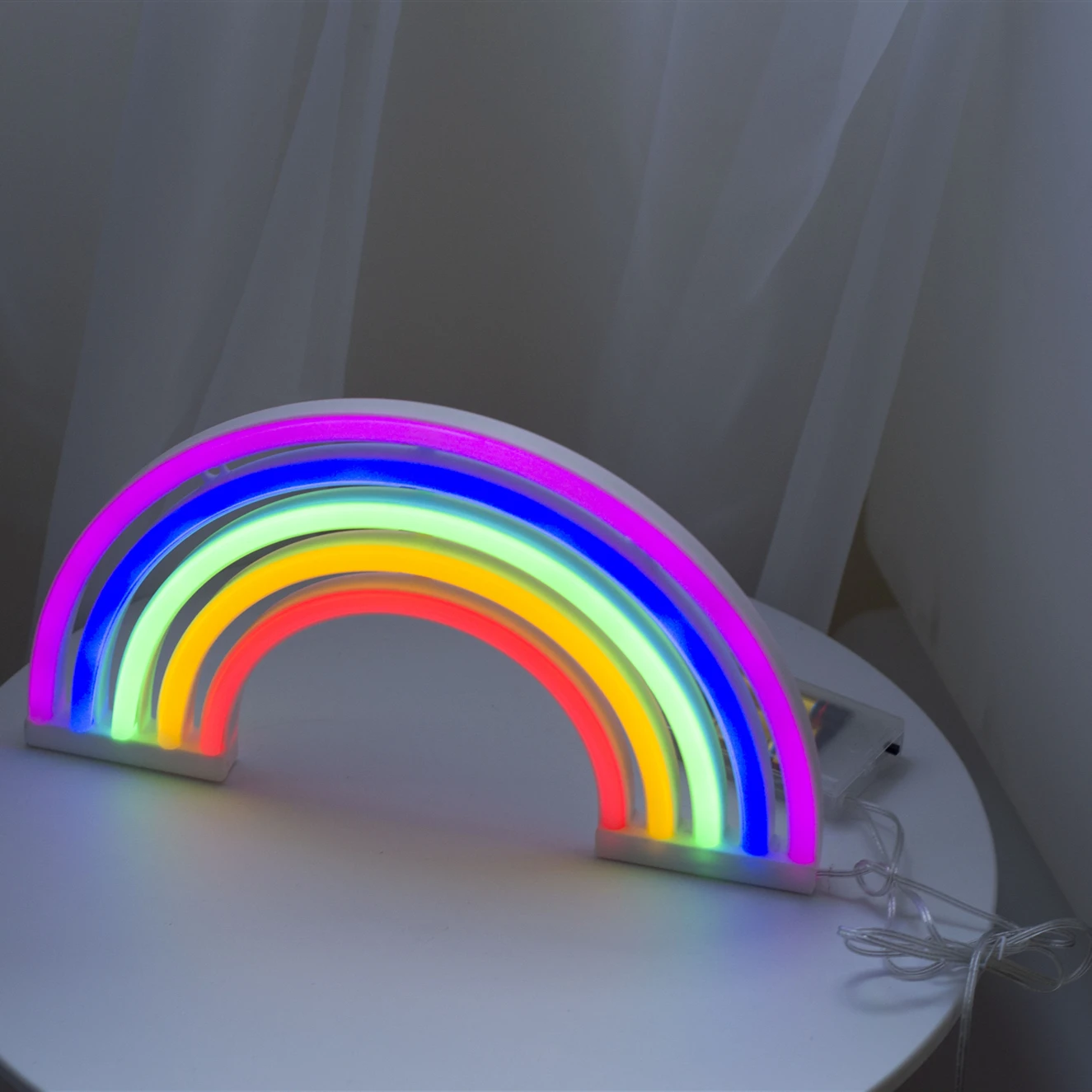 Decorative Battery Indoor Operated Desktop Rainbow Neon Table Light