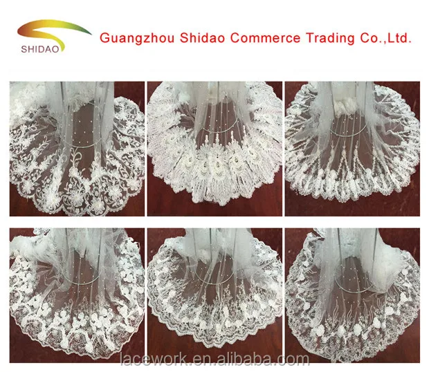 Water soluble net swiss voile high quality with crystal white heavy beaded pearl tulle lace fabric