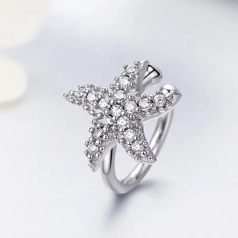

925 Sterling Silver Cz Starfish Hook Earrings Women
