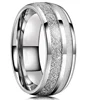 Flat Polished Silver Meteorite and Dear Antler Inlay Mens Tungsten Wedding Band Ring