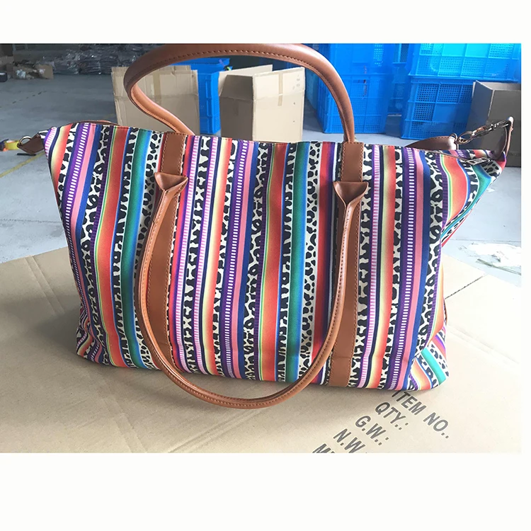 

Large ladies women stripe duffle bag fashion shoulder tote travel canvas weekend bag, Serape