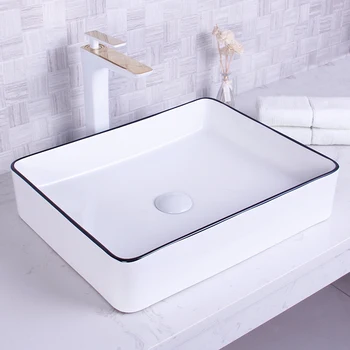 Artistic Water Basin Bathroom Ceramic Table Top Black ...