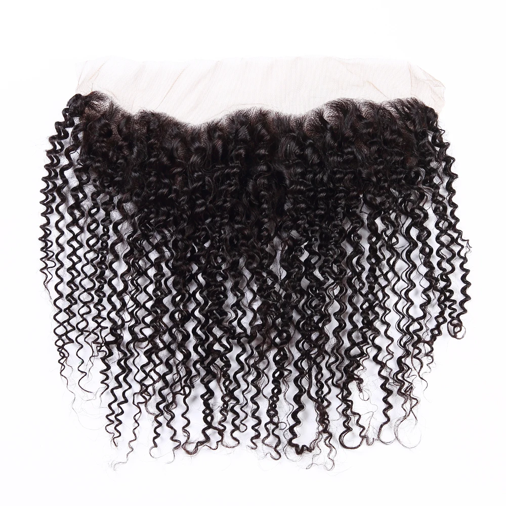 

Kinky free part natural black brazilian human hair 10-22"13x4 pre plucked frontal lace closure