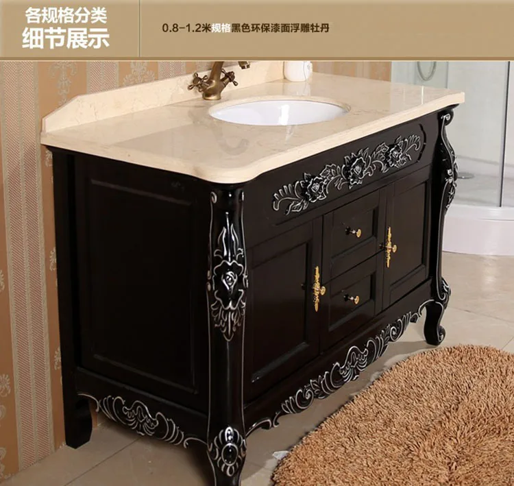 Antique Luxurious European Design Wood Carving Bombe Chest Shaped Sink Bathroom Vanity