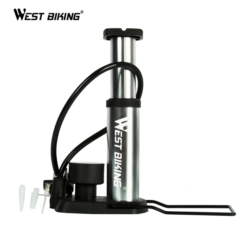 

WEST BIKING Activated Bike Floor Pump With Gauge Cycle Pump High Quality New Style Mini Bicycle Floor Pump, Gold silver black