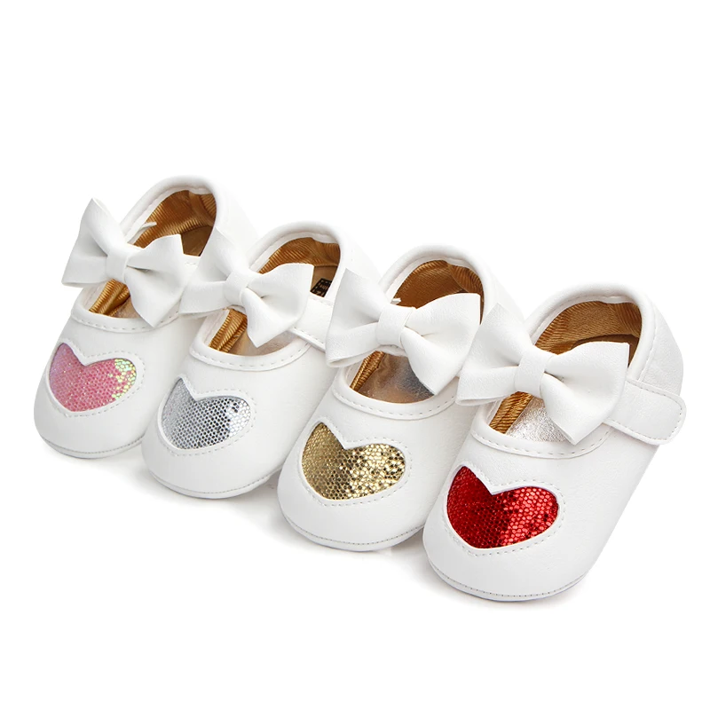 

Beautiful Bow-knot Soft Pu Leather Baby Heart Shape Moccasins Baby Girl Slippers, Red/pink/gold/silver
