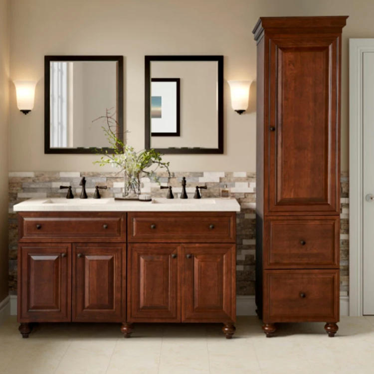 High Quality Solid Wood Bathroom Vanities Standing Vanity Cabinet walnut bathroom vanity unit