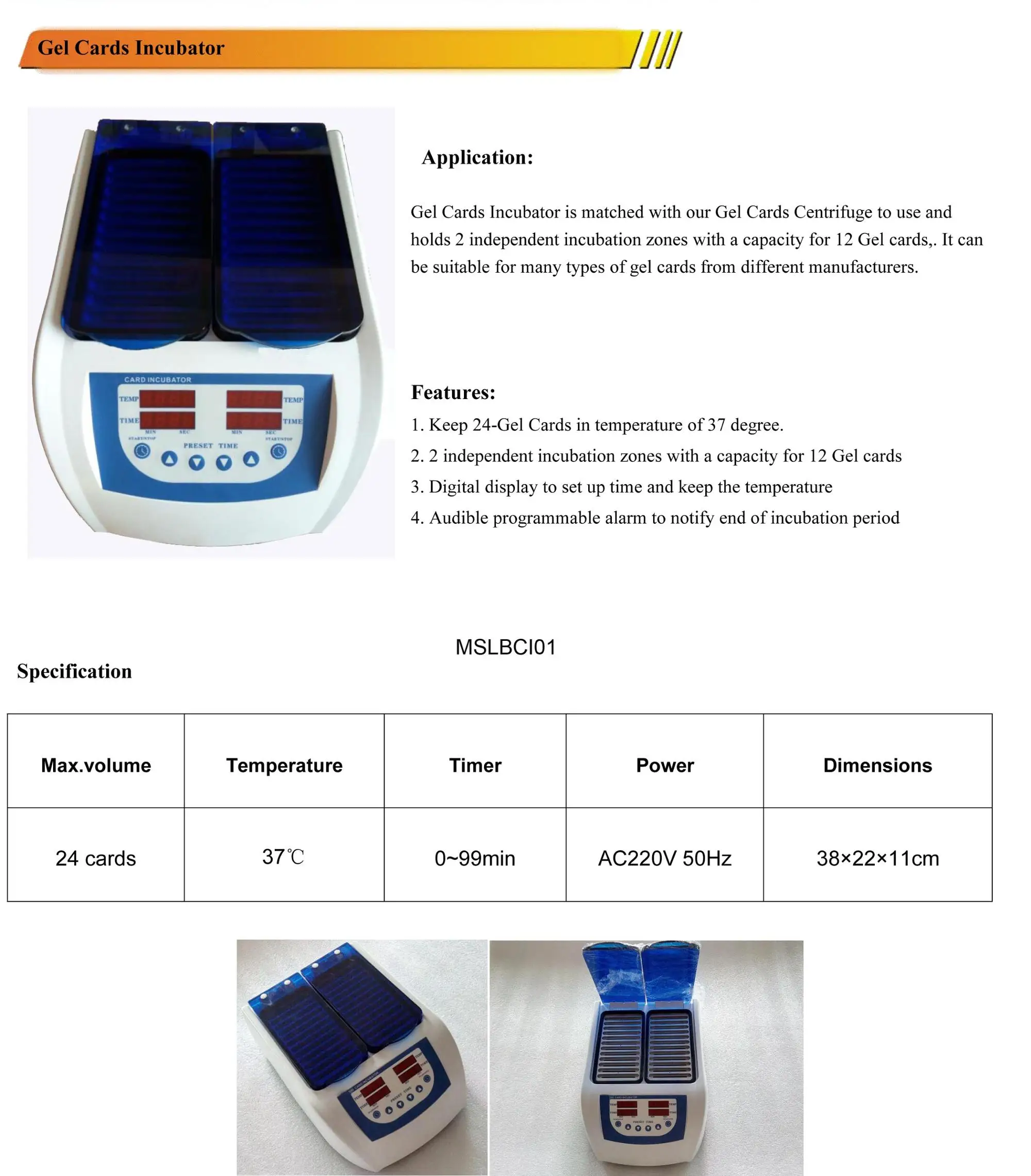 2 Independent Incubation Zones Digital Incubator For The Gel Cards
