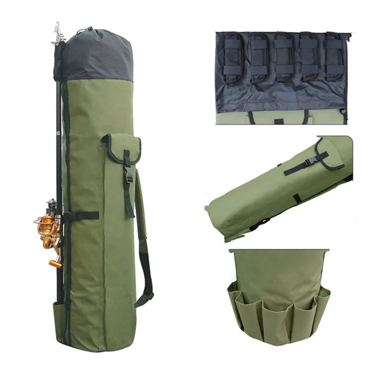 

Large Capacity Folding Polyester Fishing Rod Case Carrier With Strap, Army green