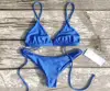 NEW Blue Ties Back Triangle Top Brazilian Mini Cut Scrunch Butt Bikini