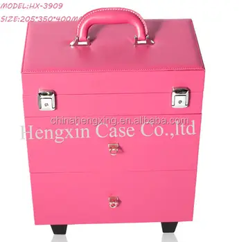 Professional Leather Makeup Train Case Hard Case Trolley Bag