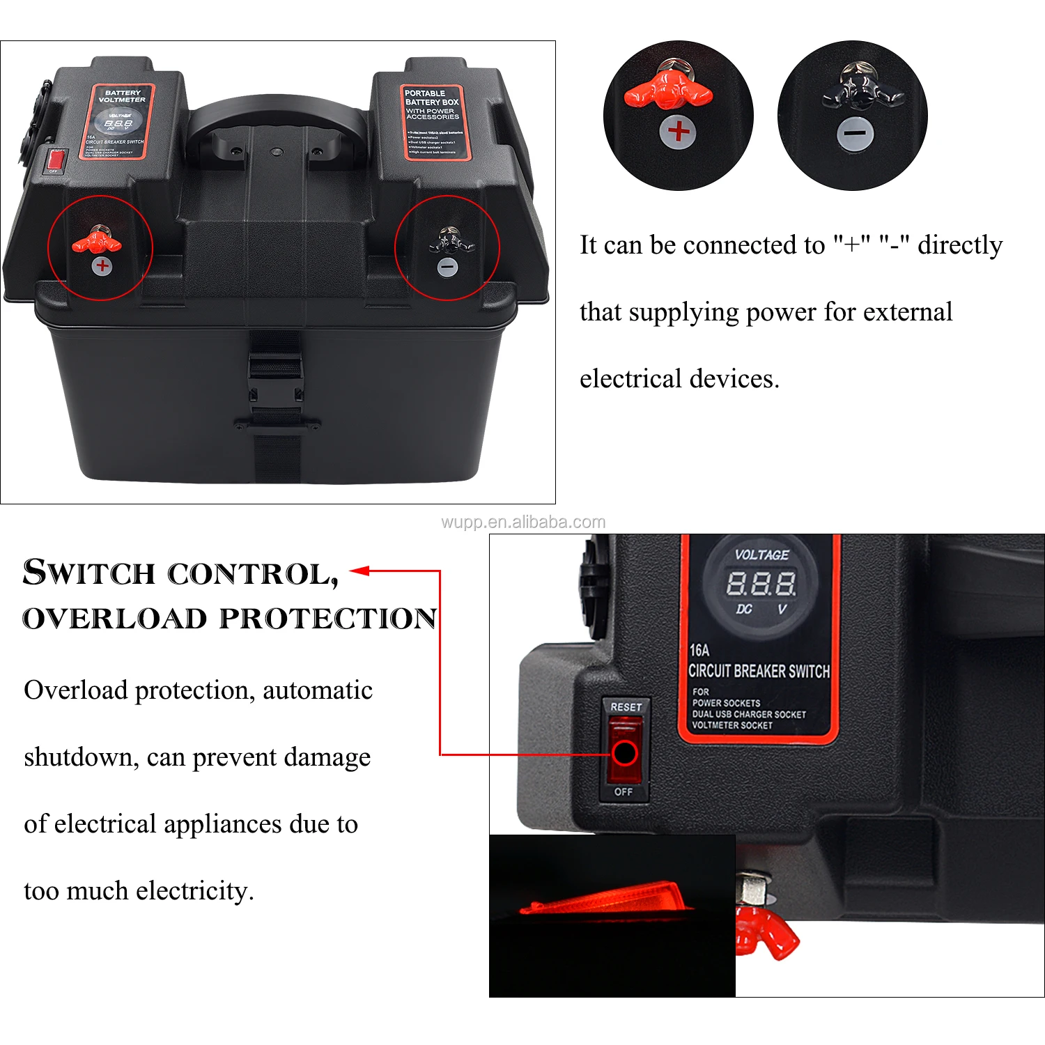 Waterproof 12v 24v Portable Marine Battery Storage Box With Usb Charger