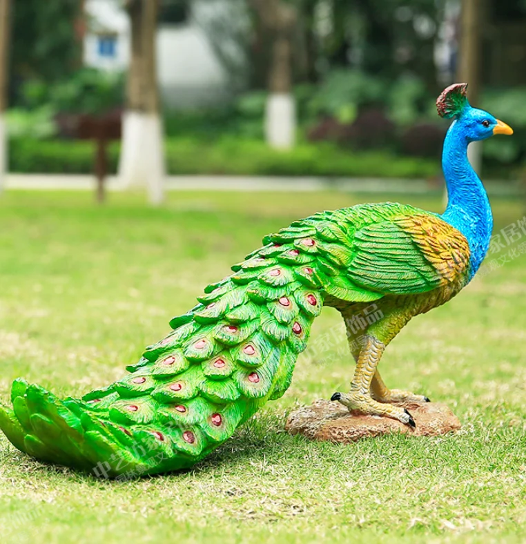 Fiberglass Resin Handmade Craved Peacock Statue Garden Park Decoration