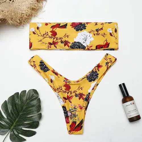 

china hot selling fashion women girls swimwear 2018 latest design printed leaf pattern bikinis in bulk