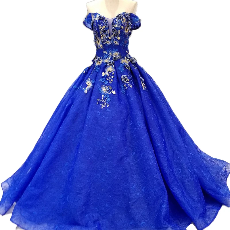 

LS341774 Jancember Real off shoulder natural waist normal crystal designs applique aline dress blue lace evening dress