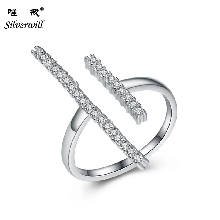 

Modern CZ bar ring stackable silver thin midi ring for girls, N/a