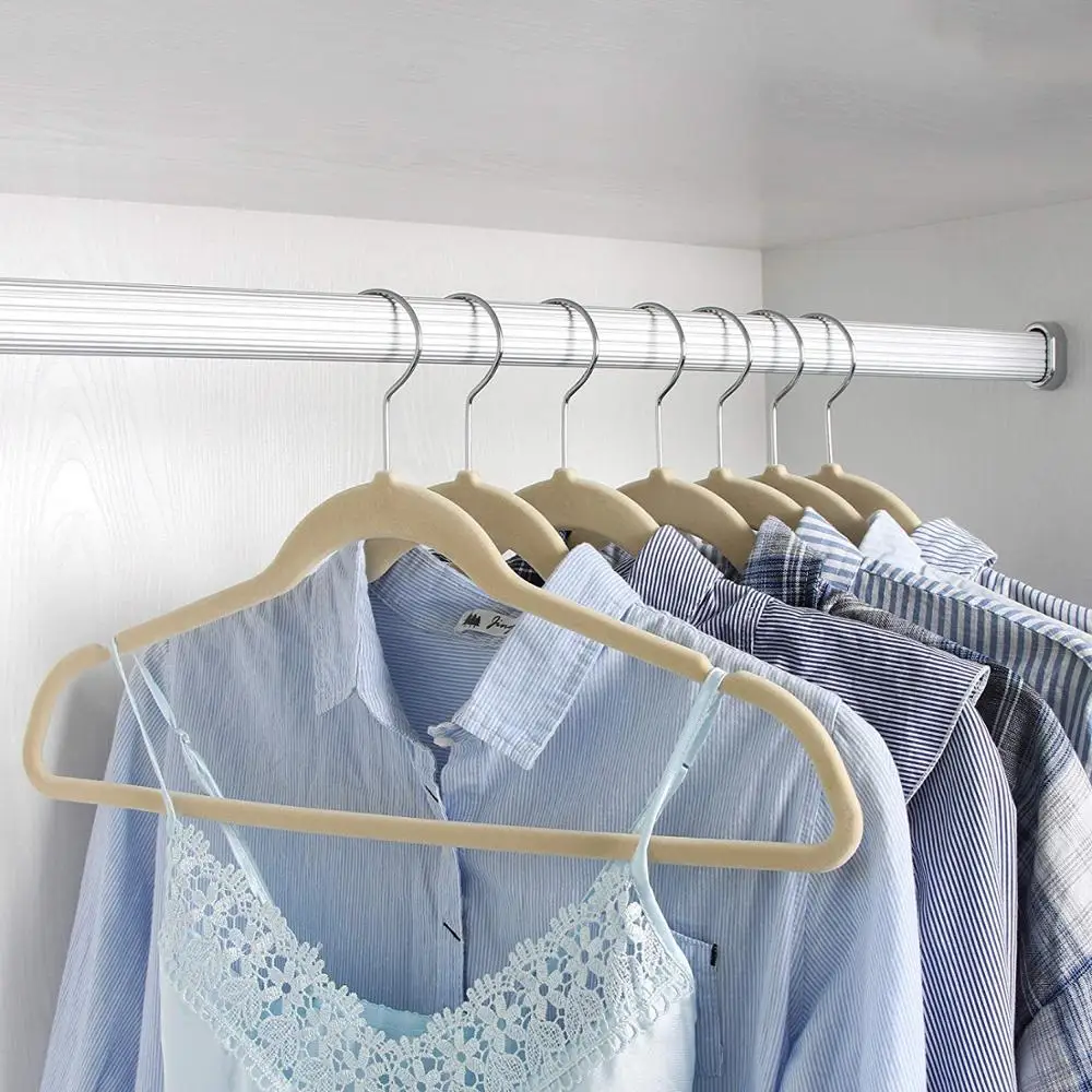 
50 Pack Dress Notches Space Saving Non Slip Beige Velvet Coat Shirt Dress Suit Clothes Hangers 