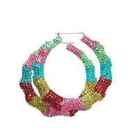 

Wholesale 85mm European Fashion Rainbow Alloy Bamboo Crystal Large Hoop Earrings