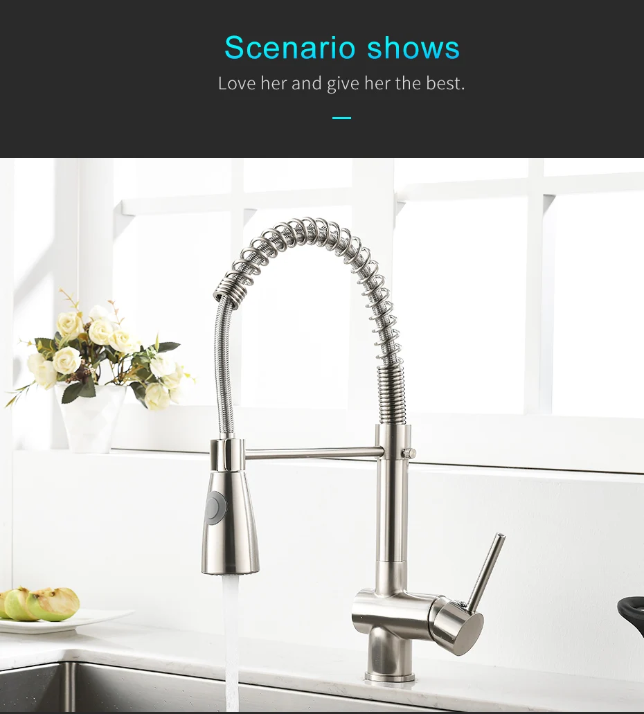 Brushed Finish Sus 304 Stainless Steel Flexible Hose Pull Out Kitchen