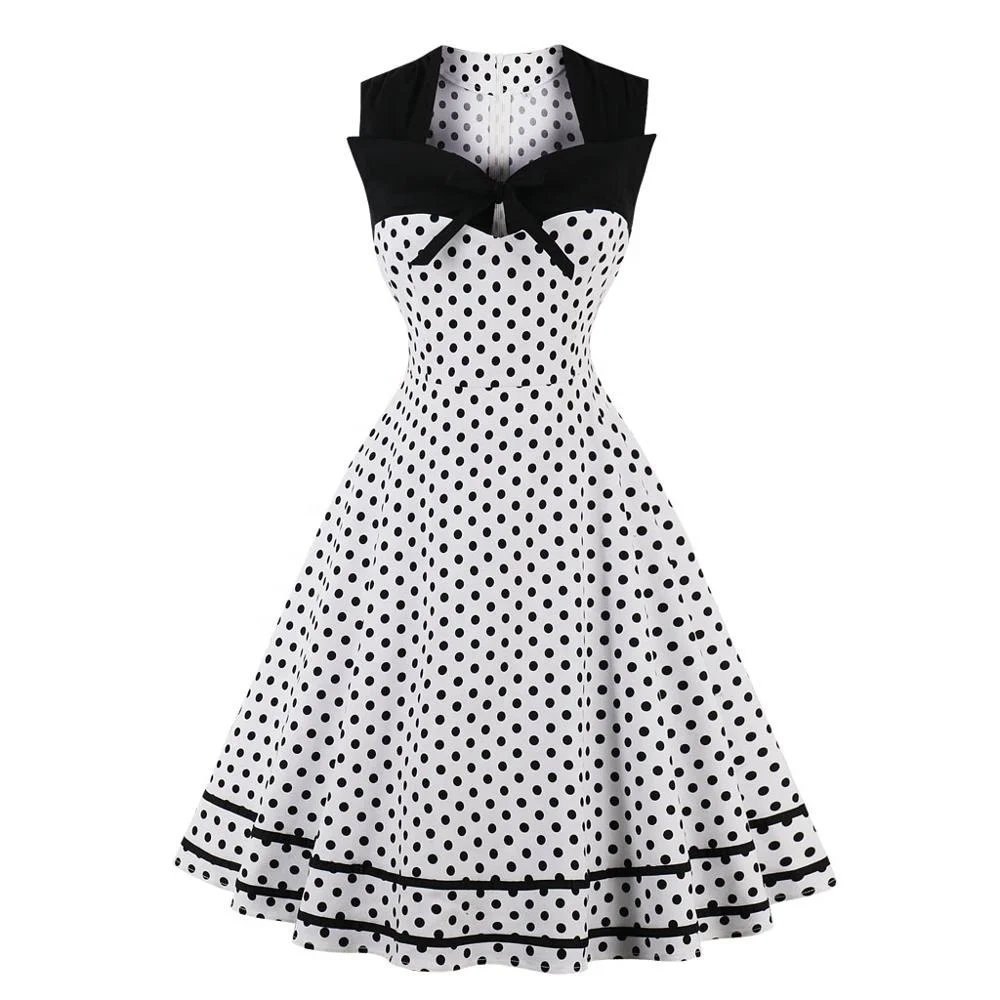 

Amazon FBA Service MXN-1601 Women Lady Big Girls Dresses Party Swing Dress Bowknot Sweetheart Sailor Polka Dots Vintage Dress