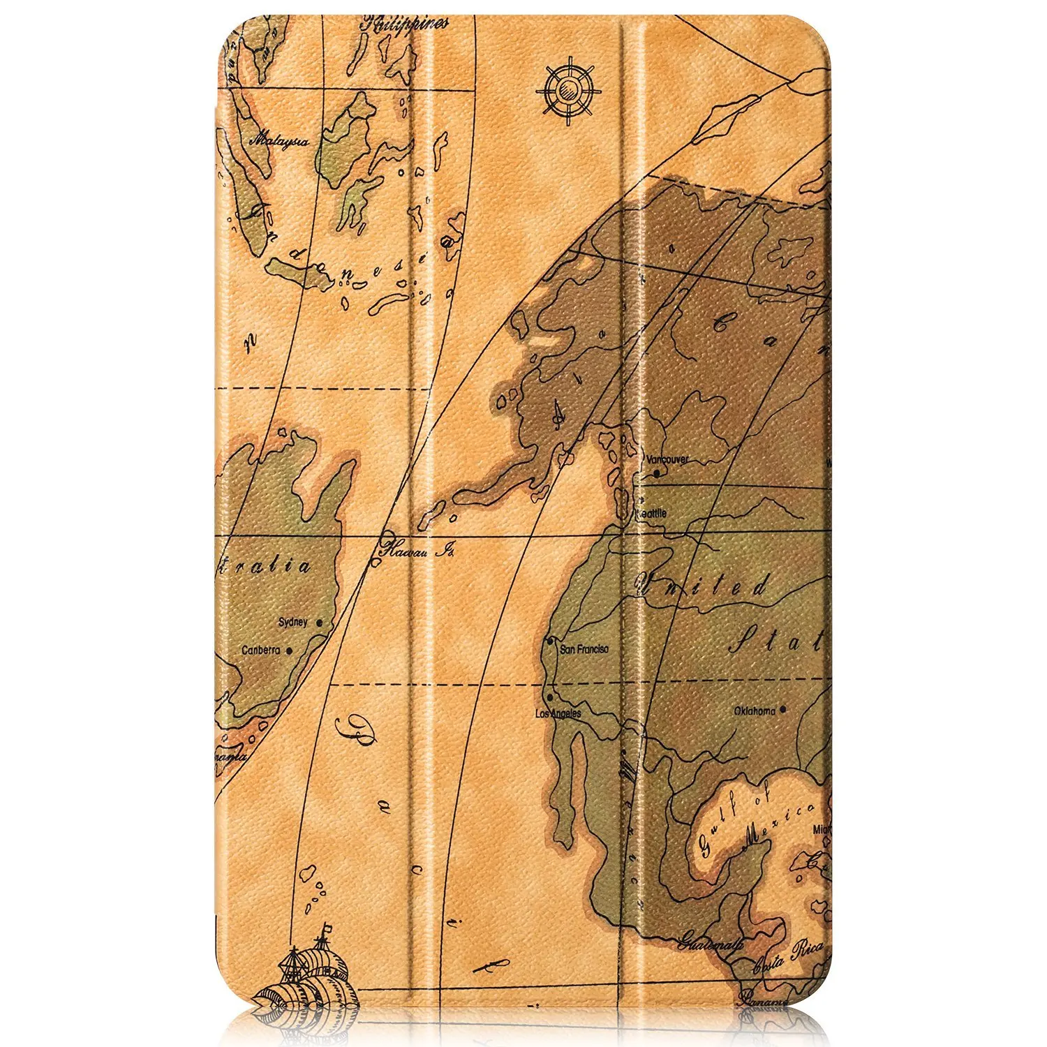 BeePole Samsung Galaxy Tab A 10.1 with S Pen(P585/P580) Case, Smart Tri-Fold PU Leather Protective Case for Samsung Galaxy Tab A 10.1 with S Pen (SM-P585/SM-P580),with auto wake/sleep, Map-Yellow