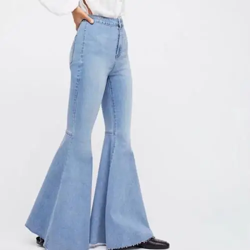 

Bell bottom jeans high waist button closure women jeans flare pants, Dark blue;light blue