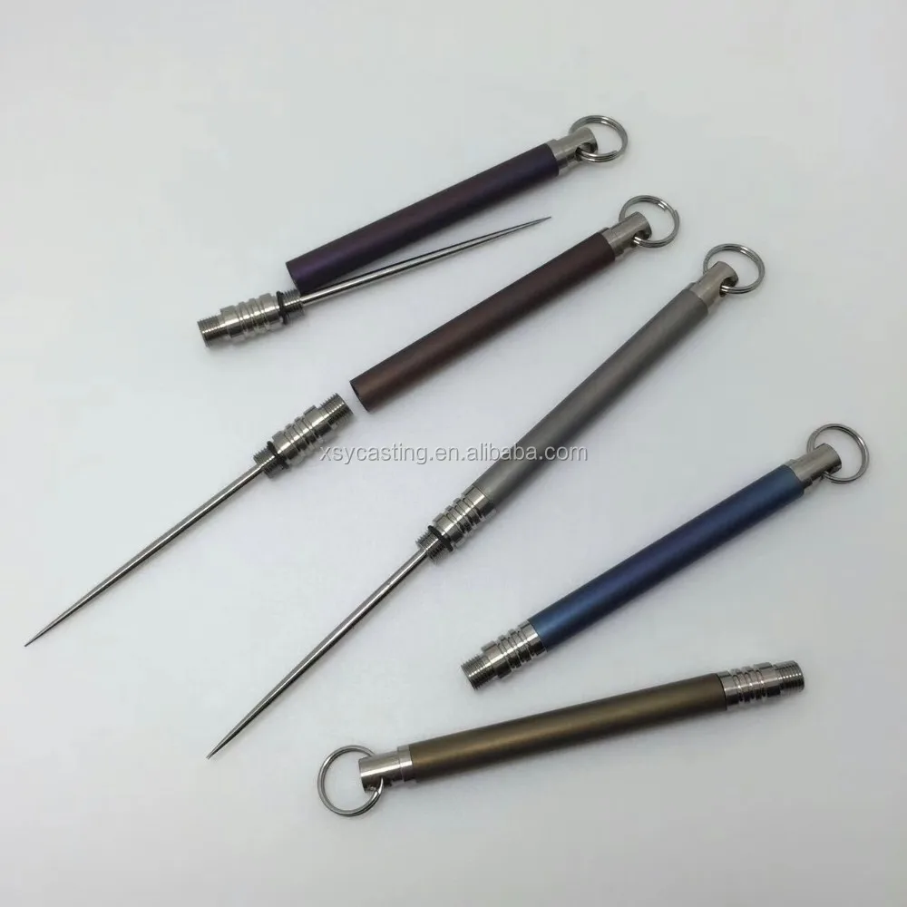 Custom 65mm Length Grey Blue Titanium Metal Toothpicks With Holder