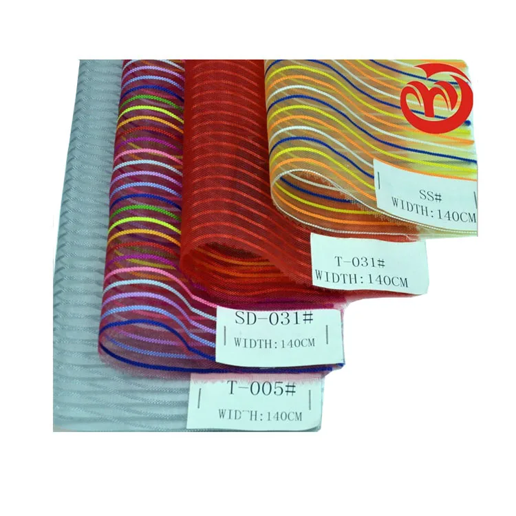 Color rainbow stripe organza mesh vinyl fabric,75D*75D