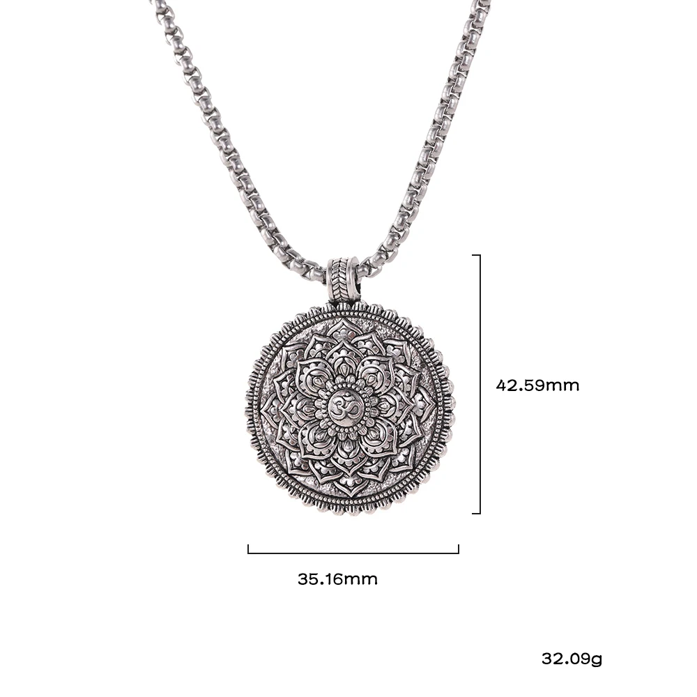 

Wholesale Vintage Silver Sport Religious Spiritual Chakra Yoga Pendant Necklace With Stainless Steel Box Chain, Antique sliver