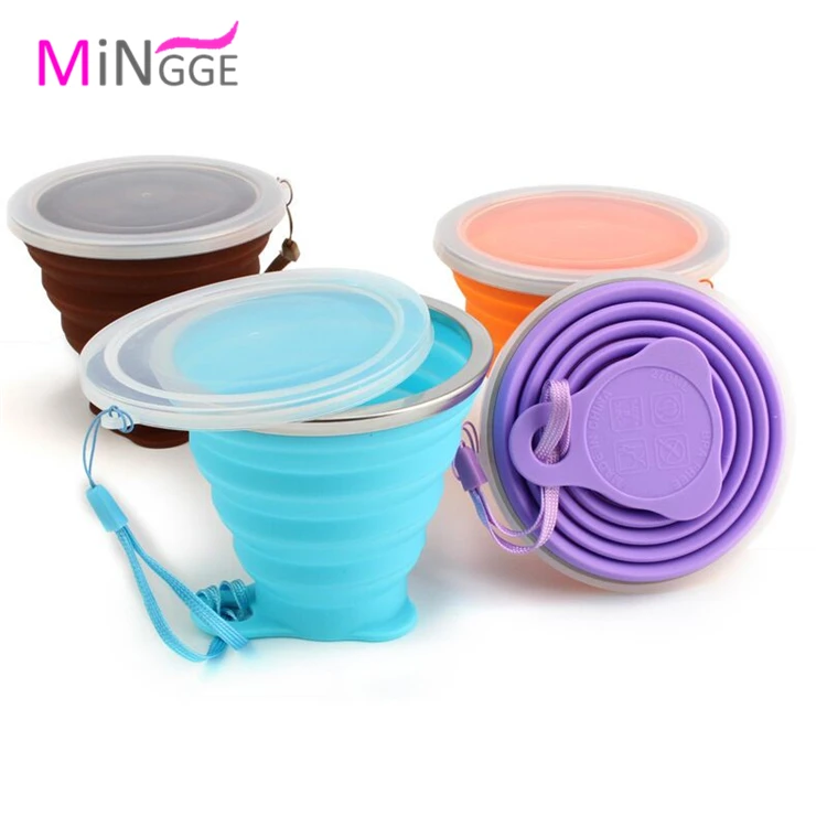 

Silicone folding travel cup,travel camping cup with lids measuring drinking folding coffee mugs, White, orange, brown, blue purple