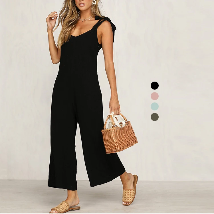 

2019 Hot Sale One Piece Lace-Up V Neck Sexy Women Sleeveless Long Jumpsuit