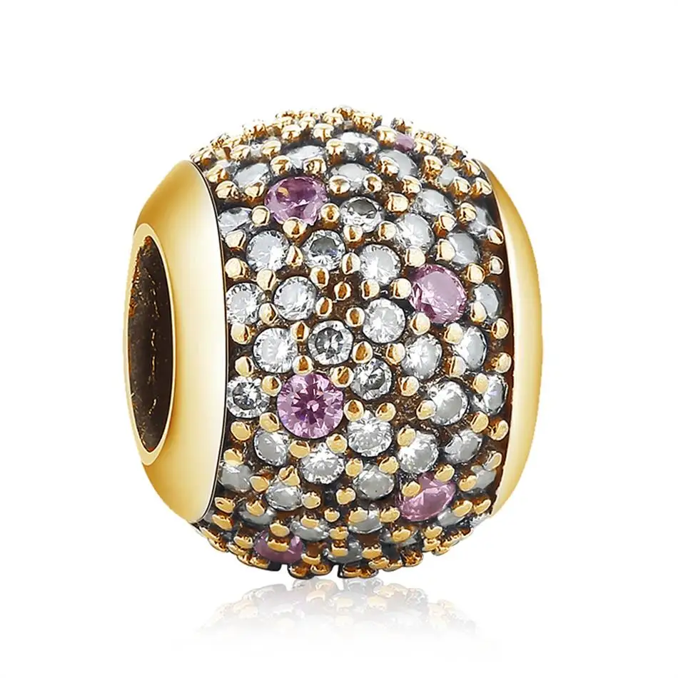 

Authentic Gold plated Beads with Crystal Fit Original Charm Bracelets 925 Sterling Silver Bead Jewelry, Silver color