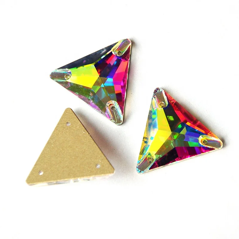 

3270 AB Triangle Glitter Diamond 16mm 22mm Flatback Strass Stones Sew On Crystal Sewing Rhinestones For Needlework