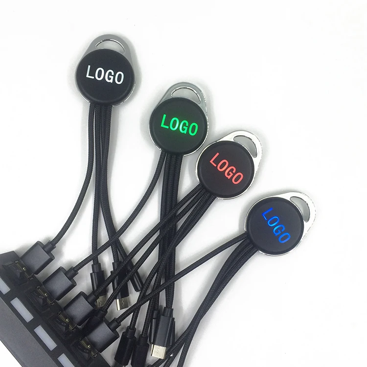 

2019 New Arrival Gift Cable Logo LED Luminous Charging Cable For Android Type C Micro 3 in 1 Nylon Braided USB Cable Charger, Black