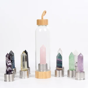 Image of Custom 550 ml Crystal Gemstone Glass Water Bottle with bamboo lid