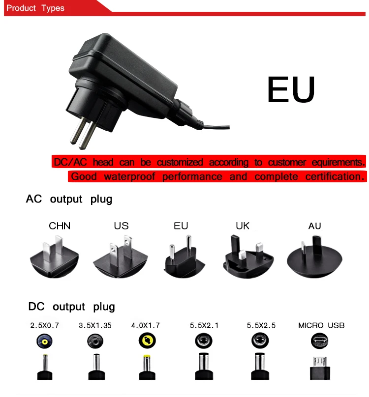 Wall Mount Uk Eu Plug Selv Adapter Ac Ip44 12v 0.5a 5v1.2a For