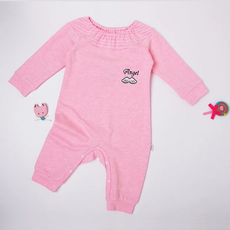 

Luxurious angel hand-embroidery natural colored cotton baby romper clothing stock, Pink
